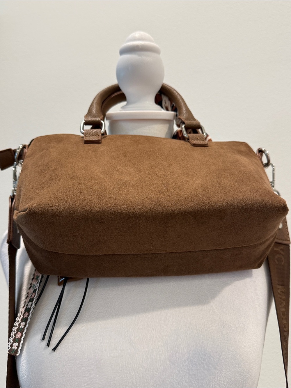Madden NYC Slouchy Top Handle Satchel Cognac Color Faux Suede NWOT - Picture 12 of 16